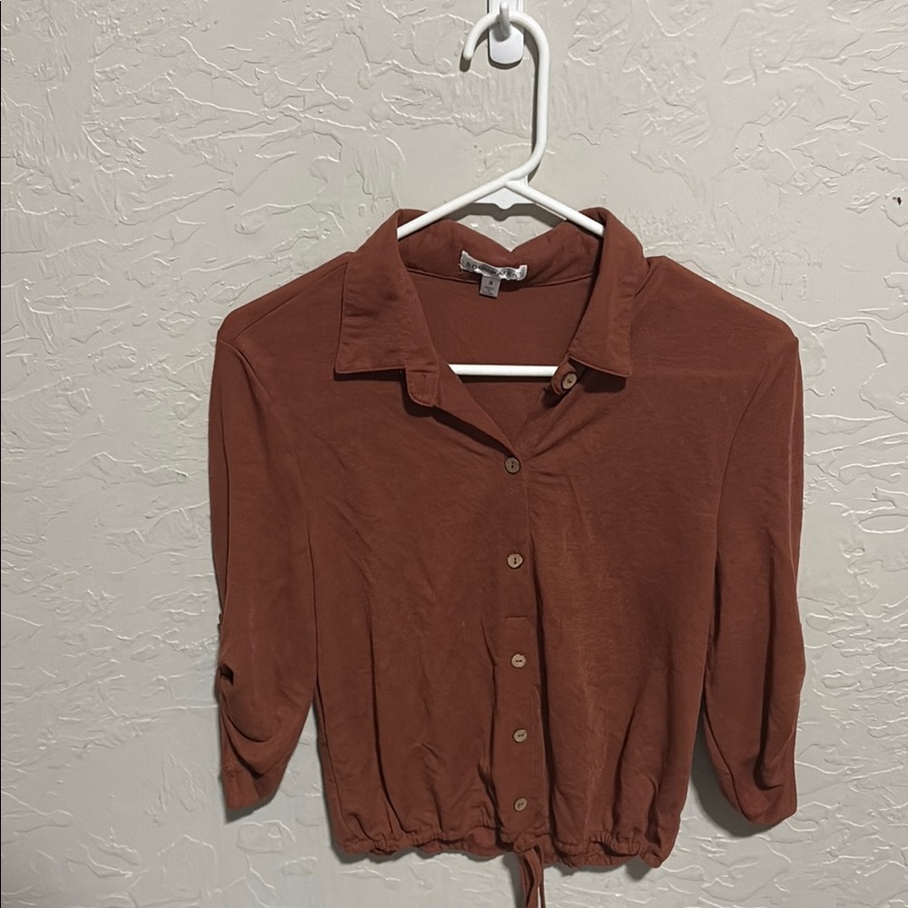 Roommates Brown 3/4 Sleeve Button Down Shirt